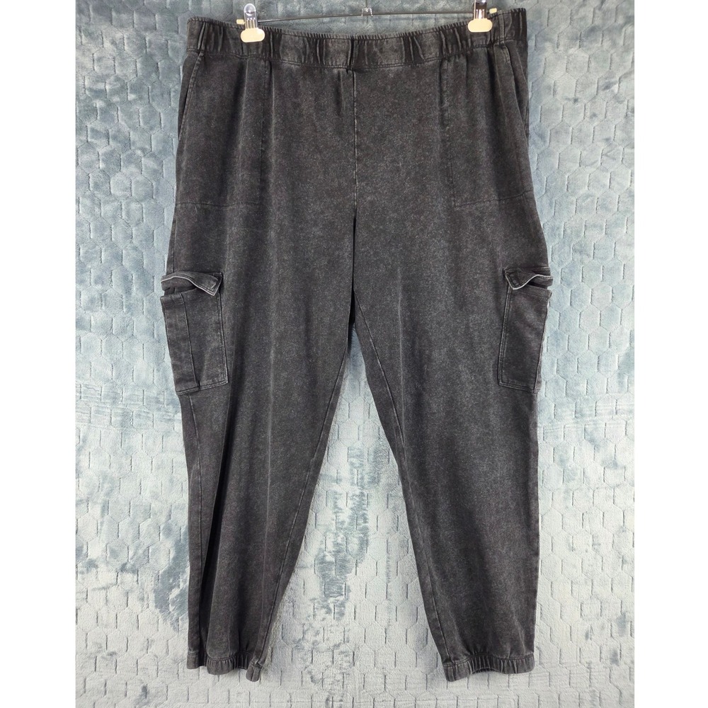 AnyBody Black Acid Wash Cargo Joggers Plus Size 2X Elastic Waist Loungewear